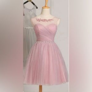 Tulle Dress Crystal Beaded Neck And Belt